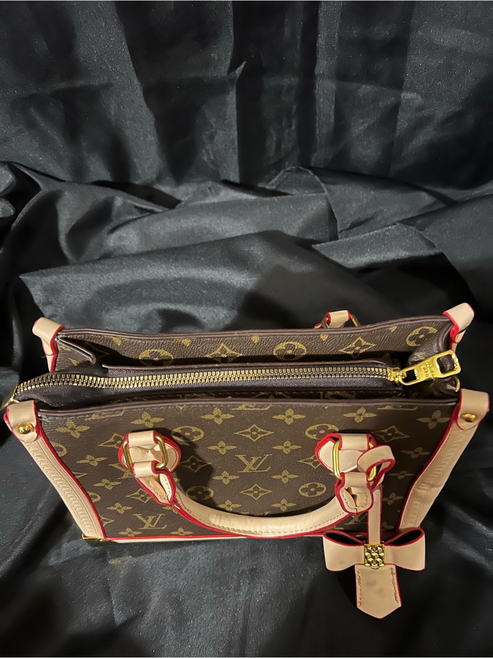 Louis Vuitton Brown Monogram Canvas Satchel with Cream and Red Trim - Picture 13 of 16